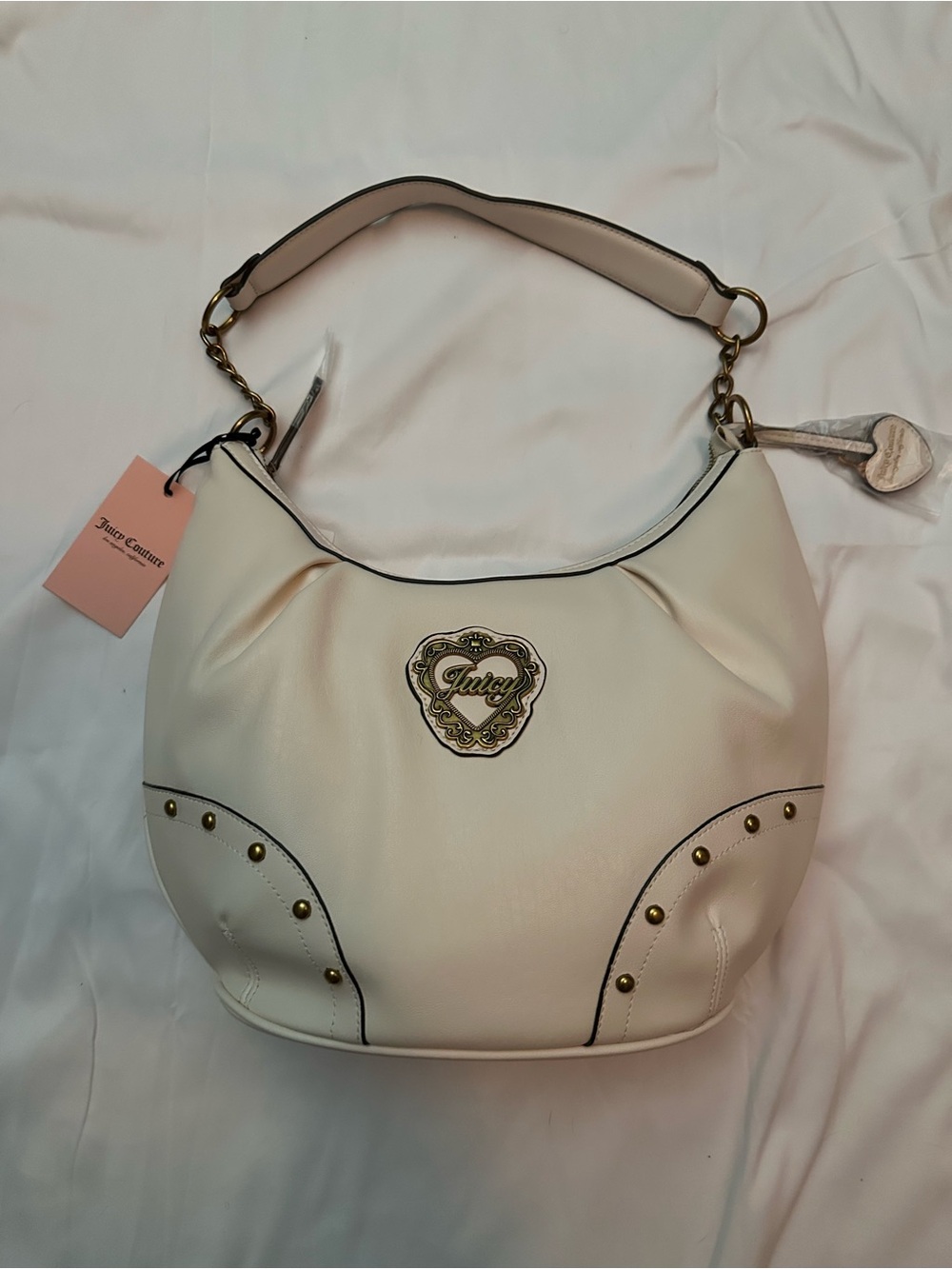 Juicy Couture Ivory Hobo Shoulder Bag with Gold Accents